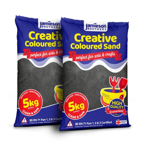 Charcoal Coloured Dry Play Sand – 10kg Bag Soft Sand for Kids – Make Sand Art, Arts & Craft Sand – Non-Toxic & Non-Staining – Just Add Water to Make Playsand for Kids – Jamieson Brothers Creative Sand