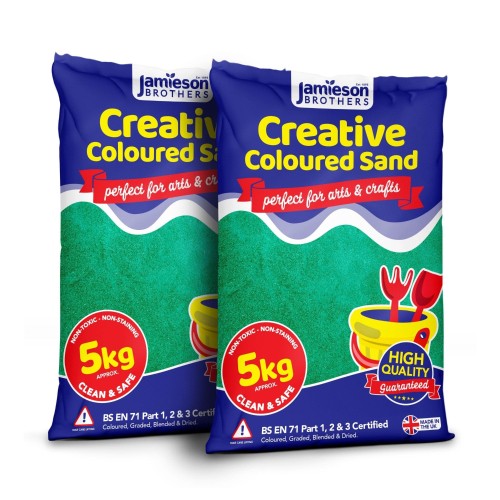 Green Coloured Dry Play Sand – 10kg Bag Soft Sand for Kids – Make Sand Art, Arts & Craft Sand – Non-Toxic & Non-Staining – Just Add Water to Make Playsand for Kids – Jamieson Brothers Creative Sand