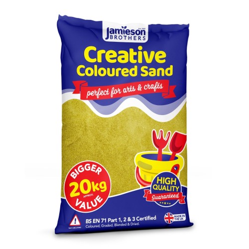 Yellow Coloured Dry Play Sand – Soft Sand for Kids – Make Sand Art, Arts & Craft Sand – Non-Toxic & Non-Staining – Just Add Water to Make Playsand for Kids – Jamieson Brothers Creative Sand