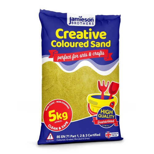 Yellow Coloured Dry Play Sand – 5kg Bag Soft Sand for Kids – Make Sand Art, Arts & Craft Sand – Non-Toxic & Non-Staining – Just Add Water to Make Playsand for Kids – Jamieson Brothers Creative Sand