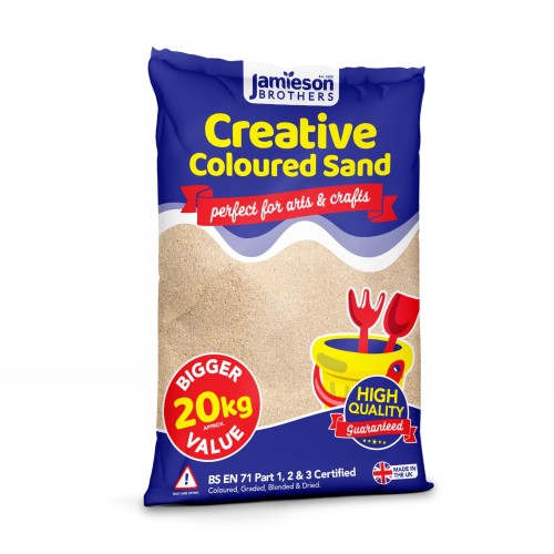 Natural Moist Play Sand – 20kg Bag Soft Sand for Kids – Make Sand Art, Arts & Craft Sand – Non-Toxic & Non-Staining – Just Add Water to Make Playsand for Kids – Jamieson Brothers Creative Sand