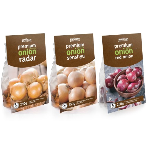 Mixed Winter Onion Sets 3x250gm (Radar, Senshyu and Red Winter) by Jamieson Brothers® -  Bulb Size 14/21