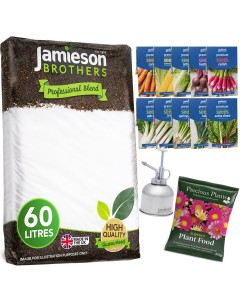 Jamieson Brothers Planting Kit, 60L Multi Purpose Compost, Plant Mister, 210g Fertiliser Bag & 10 Vegetable Seed Packets