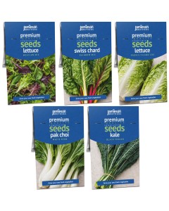 Super Greens & Leafy Harvest Bundle 5 Pack Vegetable Seed Collection (Lettuce Mesclun Mix, Swiss Chard Rainbow Mix, Lettuce Parris Island Cos, Pak Choi White Stem, Kale Black Tuscan)