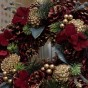 30cm Christmas Wreath for Front Door or Table Centre Realistic Golden & Red Xmas Wreath with Xmas Baubles, Flowers, Berries, Cinnamon and Pine Cones for Indoor & Outdoor Christmas Decor Home Decoration