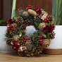 30cm Christmas Wreath for Front Door or Table Centre Realistic Natural Red Xmas Wreath with Baubles, Flowers, Berries and Pine Cones for Indoor & Outdoor Christmas Decor Home Decoration