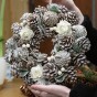 30cm Christmas Wreath for Front Door or Table Centre Realistic White Frosted Xmas Wreath with Xmas Baubles, Flowers, Berries and Pine Cones for Indoor & Outdoor Christmas Decor Home Decoration