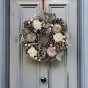 30cm Christmas Wreath for Front Door or Table Centre Realistic White Frosted Xmas Wreath with Xmas Baubles, Flowers, Berries and Pine Cones for Indoor & Outdoor Christmas Decor Home Decoration