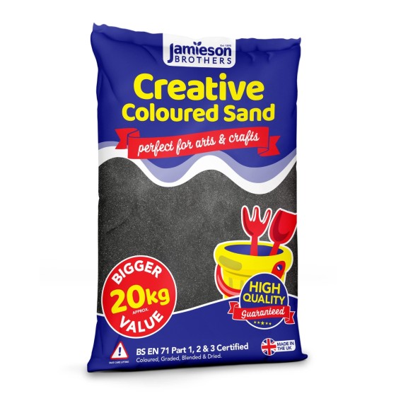 Charcoal Coloured Dry Play Sand – 20kg Bag Soft Sand for Kids – Make Sand Art, Arts & Craft Sand – Non-Toxic & Non-Staining – Just Add Water to Make Playsand for Kids – Jamieson Brothers Creative Sand