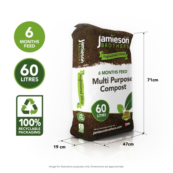 Jamieson Brothers® Multi Purpose Compost 60L - 6 months feeding as standard - Perfect for using around the home and garden