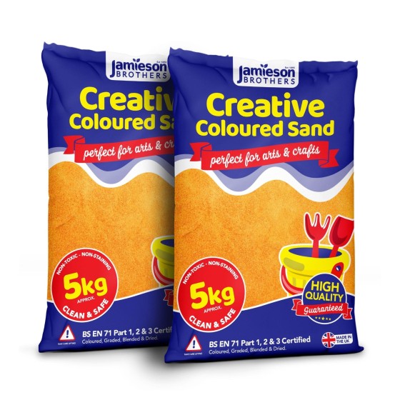 Orange Coloured Dry Play Sand – 10kg Bag Soft Sand for Kids – Make Sand Art, Arts & Craft Sand – Non-Toxic & Non-Staining – Just Add Water to Make Playsand for Kids – Jamieson Brothers Creative Sand