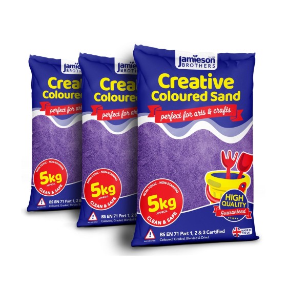 Purple Coloured Dry Play Sand – 15kg Bag Soft Sand for Kids – Make Sand Art, Arts & Craft Sand – Non-Toxic & Non-Staining – Just Add Water to Make Playsand for Kids – Jamieson Brothers Creative Sand