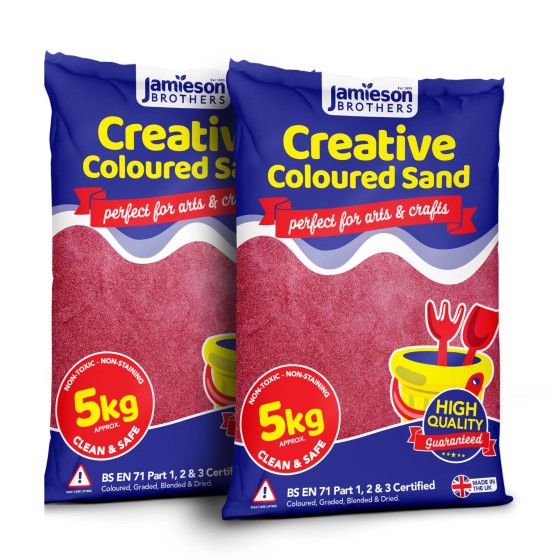 Red Coloured Dry Play Sand – 10kg Bag Soft Sand for Kids – Make Sand Art, Arts & Craft Sand – Non-Toxic & Non-Staining – Just Add Water to Make Playsand for Kids – Jamieson Brothers Creative Sand