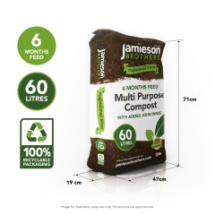 Jamieson Brothers® Multi Purpose Compost with added John Innes 60L - 6 months feeding added as standard to this premium mix