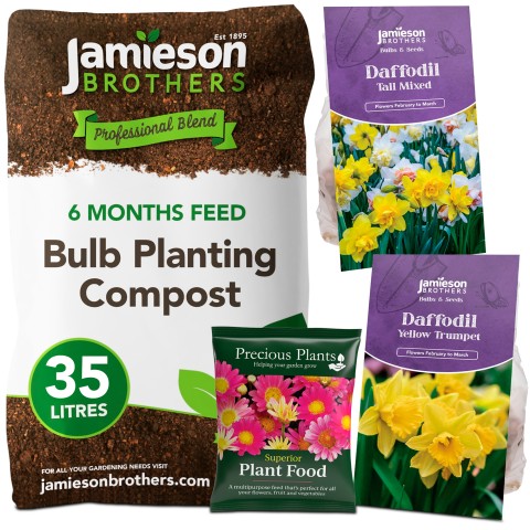 Mixed Daffodil Planting Kit (35L Compost, 10 Mixed Daffodils & 10 Yellow Trumpet Daffodils + Fertiliser) by Jamieson Brothers