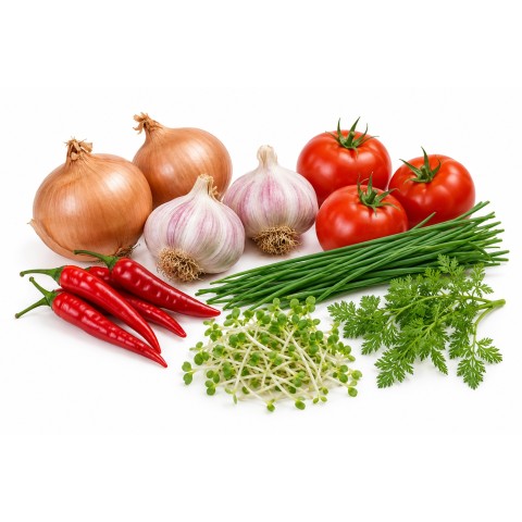 Indian Curry Masala Base Growing Kit – Autumn Champion Onions, Pink Garlic, Cumin, Cayenne Chili, Garlic Chives, Mustard & Moneymaker Tomatoes by Jamieson Brothers