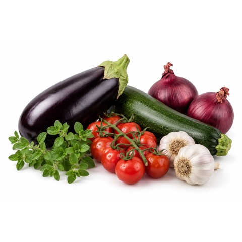Rustic Mediterranean Ratatouille Growing Kit &ndash; Red Winter Onions 250g, White Garlic (4 Pack), Aubergine Black Beauty, Courgette Black Beauty, Red Cherry Tomatoes & Sweet Marjoram by Jamieson Brothers