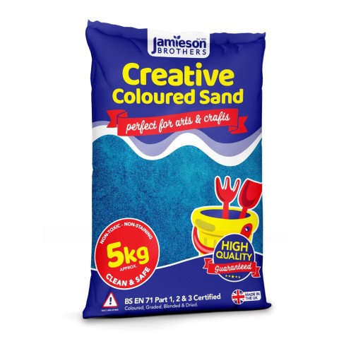 Blue Coloured Dry Play Sand – 5kg Bag Soft Sand for Kids – Make Sand Art, Arts & Craft Sand – Non-Toxic & Non-Staining – Just Add Water to Make Playsand for Kids – Jamieson Brothers Creative Sand
