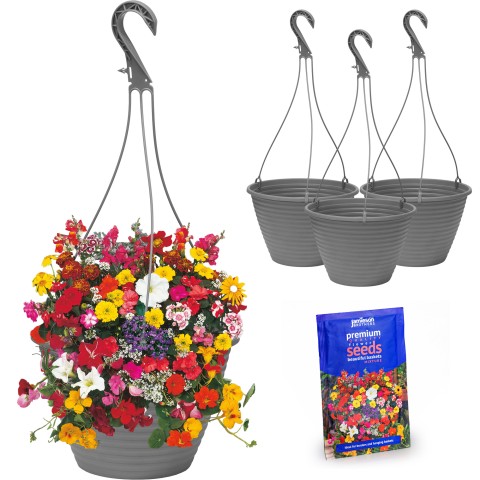 Hanging Baskets 4 Piece Kit with Beautiful Baskets Seeds by Jamieson Brothers