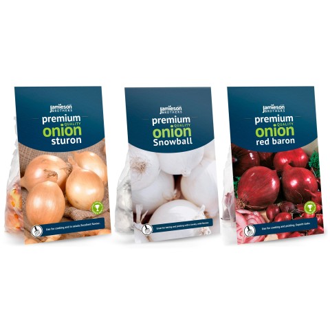 Mixed Spring Onion Sets 3 packs (Sturon, Snowball and Red Baron) by Jamieson Brothers -  Bulb Size 14/21