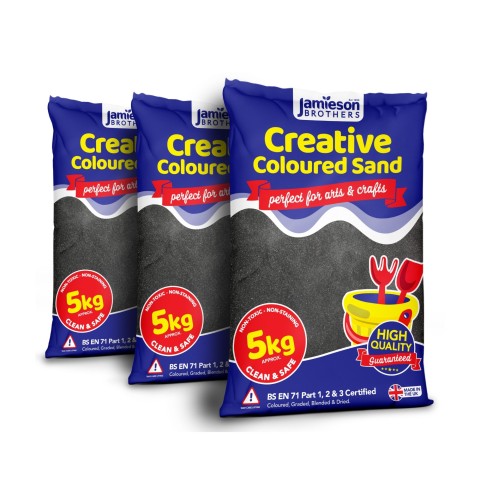 Charcoal Coloured Dry Play Sand – 15kg Bag Soft Sand for Kids – Make Sand Art, Arts & Craft Sand – Non-Toxic & Non-Staining – Just Add Water to Make Playsand for Kids – Jamieson Brothers Creative Sand