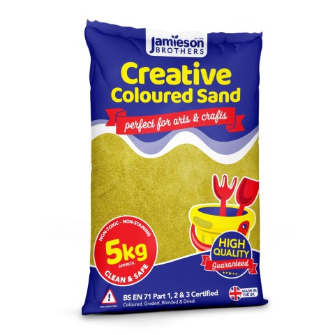 Yellow Coloured Dry Play Sand – 20kg Bag Soft Sand for Kids – Make Sand Art, Arts & Craft Sand – Non-Toxic & Non-Staining – Just Add Water to Make Playsand for Kids – Jamieson Brothers Creative Sand