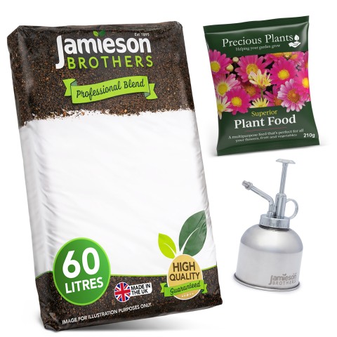 Jamieson Brothers Planting Kit, 60L Multi Purpose Compost, Plant Mister & 210g Fertiliser Bag