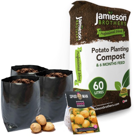 SpudMan 3 Maris Bard Seed Potatoes + 3 Polypots + Potato Compost