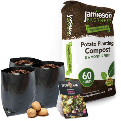 SpudMan 3 Maris Peer Seed Potatoes + 3 Polypots + Potato Compost