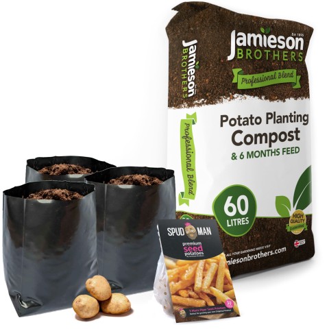 SpudMan 3 Maris Piper Seed Potatoes + 3 Polypots + Potato Compost