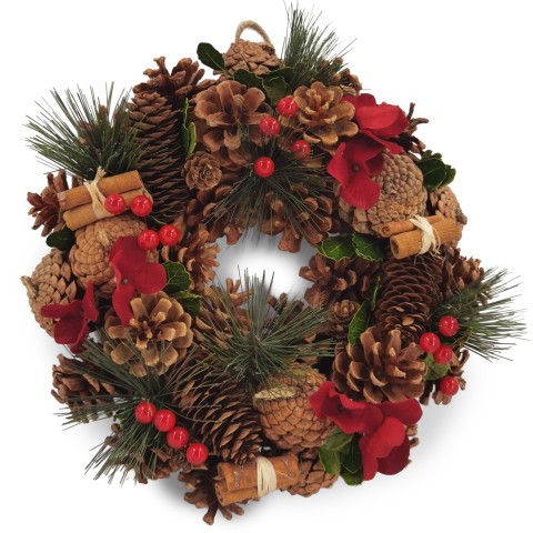 30cm Christmas Wreath for Front Door Realistic Natural Red Xmas Wreath with Baubles, Flowers, Berries and Pine Cones for Indoor & Outdoor Christmas Decor Home Decoration