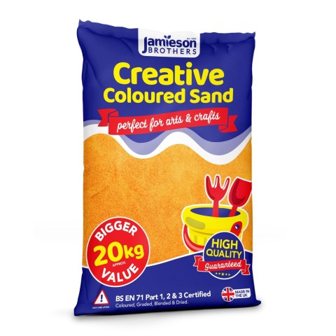 Orange Coloured Dry Play Sand – 20kg Bag Soft Sand for Kids – Make Sand Art, Arts & Craft Sand – Non-Toxic & Non-Staining – Just Add Water to Make Playsand for Kids – Jamieson Brothers Creative Sand