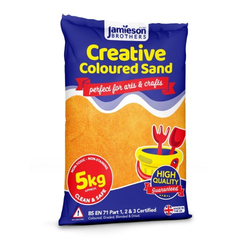 Orange Coloured Dry Play Sand – 5kg Bag Soft Sand for Kids – Make Sand Art, Arts & Craft Sand – Non-Toxic & Non-Staining – Just Add Water to Make Playsand for Kids – Jamieson Brothers Creative Sand
