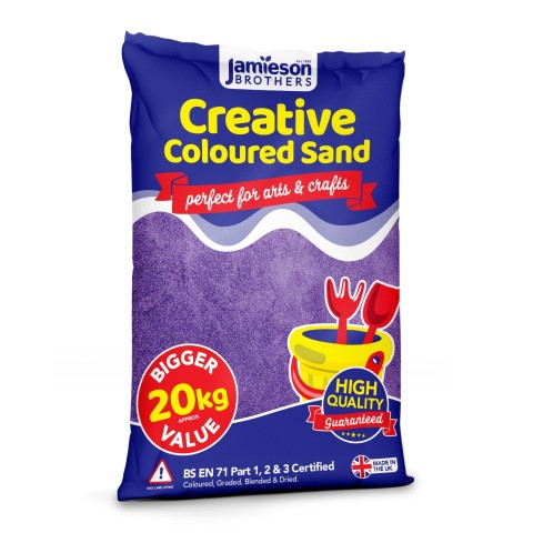 Purple Coloured Dry Play Sand – 20kg Bag Soft Sand for Kids – Make Sand Art, Arts & Craft Sand – Non-Toxic & Non-Staining – Just Add Water to Make Playsand for Kids – Jamieson Brothers Creative Sand