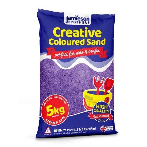 Purple Coloured Dry Play Sand – 5kg Bag Soft Sand for Kids – Make Sand Art, Arts & Craft Sand – Non-Toxic & Non-Staining – Just Add Water to Make Playsand for Kids – Jamieson Brothers Creative Sand