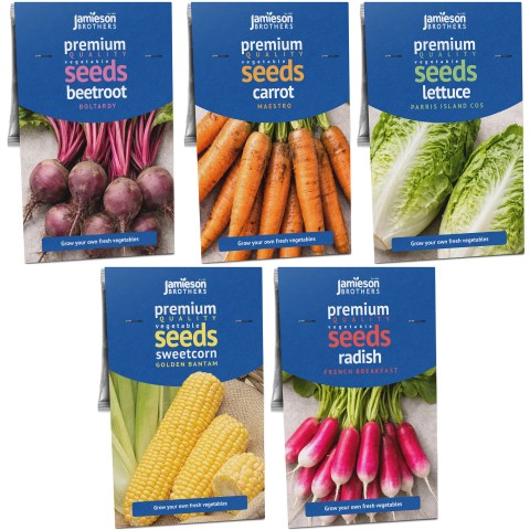 Vegetable Seed Collection 5 Pack, Carrot, Sweetcorn, Lettuce, Beetroot & Radish Seeds by Jamieson Brothers