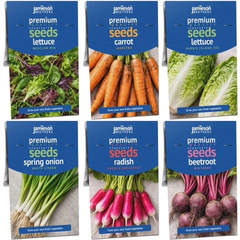 The Fast Harvest Kitchen Garden Bundle 6 Pack (Lettuce Mesclun Mix, Carrot Maestro, Lettuce Parris Island Cos, Spring Onion White Lisbon, Radish French Breakfast, Beetroot Boltardy)